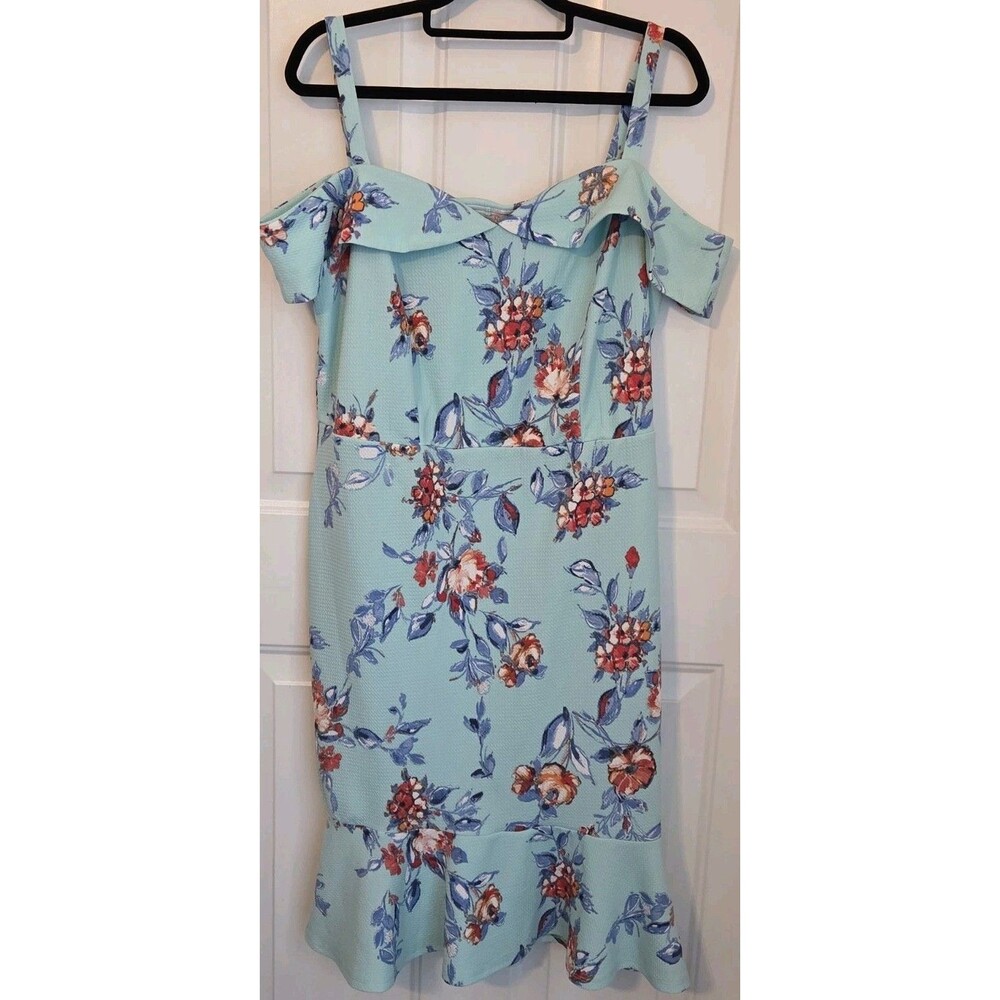 NWT - Love Squared Off-The-Shoulder Aqua, Floral Dress - Size 1 X